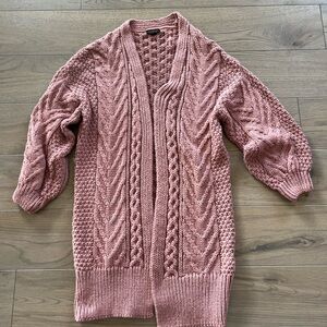 Topshop Dusty Rose Cable Knit Open-Front Cardigan